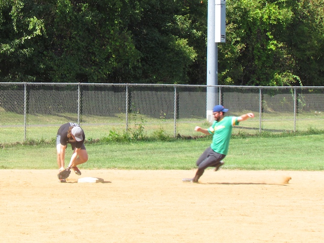 With ball in glove, a Smell The Glove player forces out a One Hitter's runner.